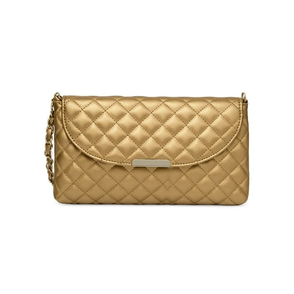 Gold Quilted Clutch Purse | Metallic Chain Shoulder Bag